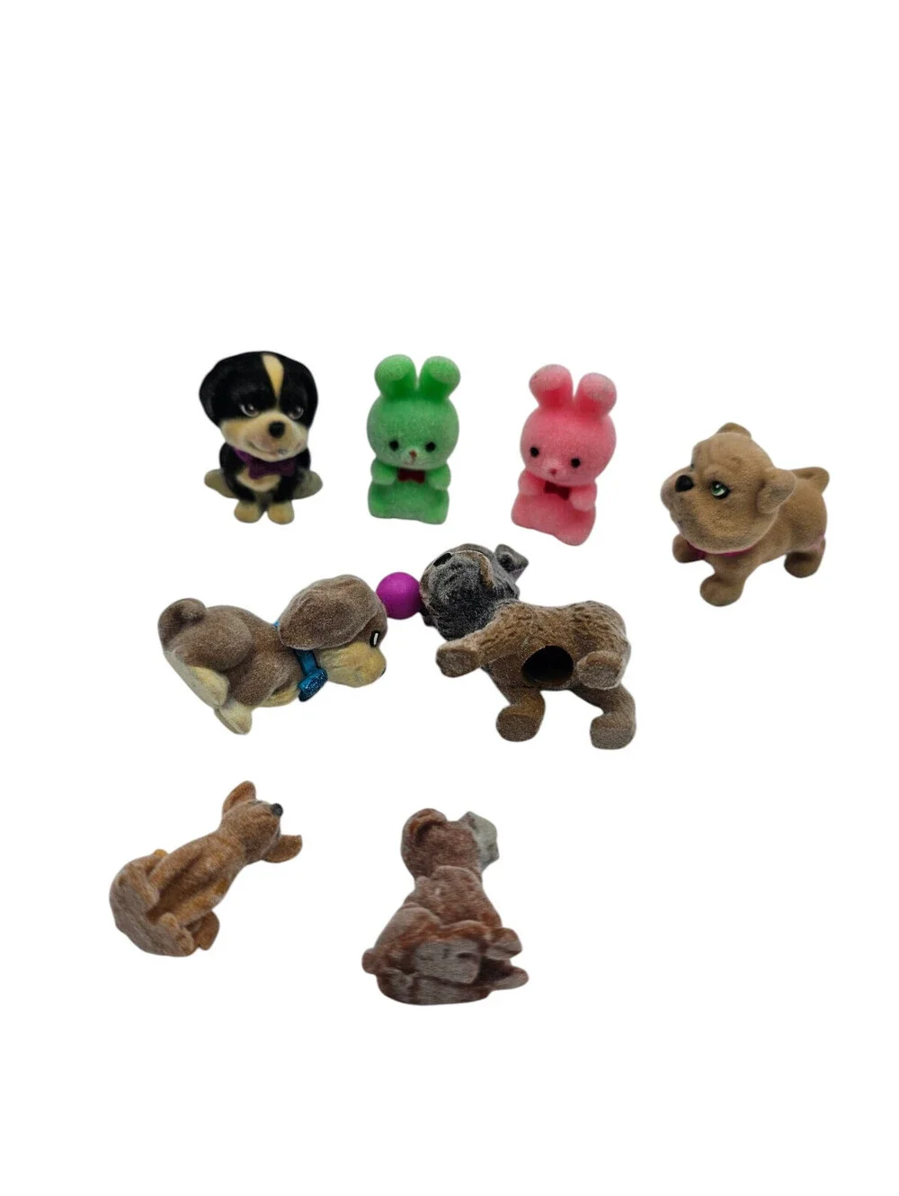 Lot of 8 Vintage miniature 1.5-inch tall flocked animals Bunny Dogs